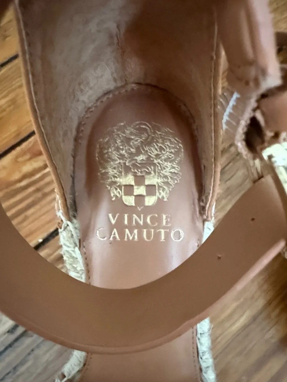 Vince Camuto Cognac Leather Espadrille Wedge Sandals - Picture 6 of 7